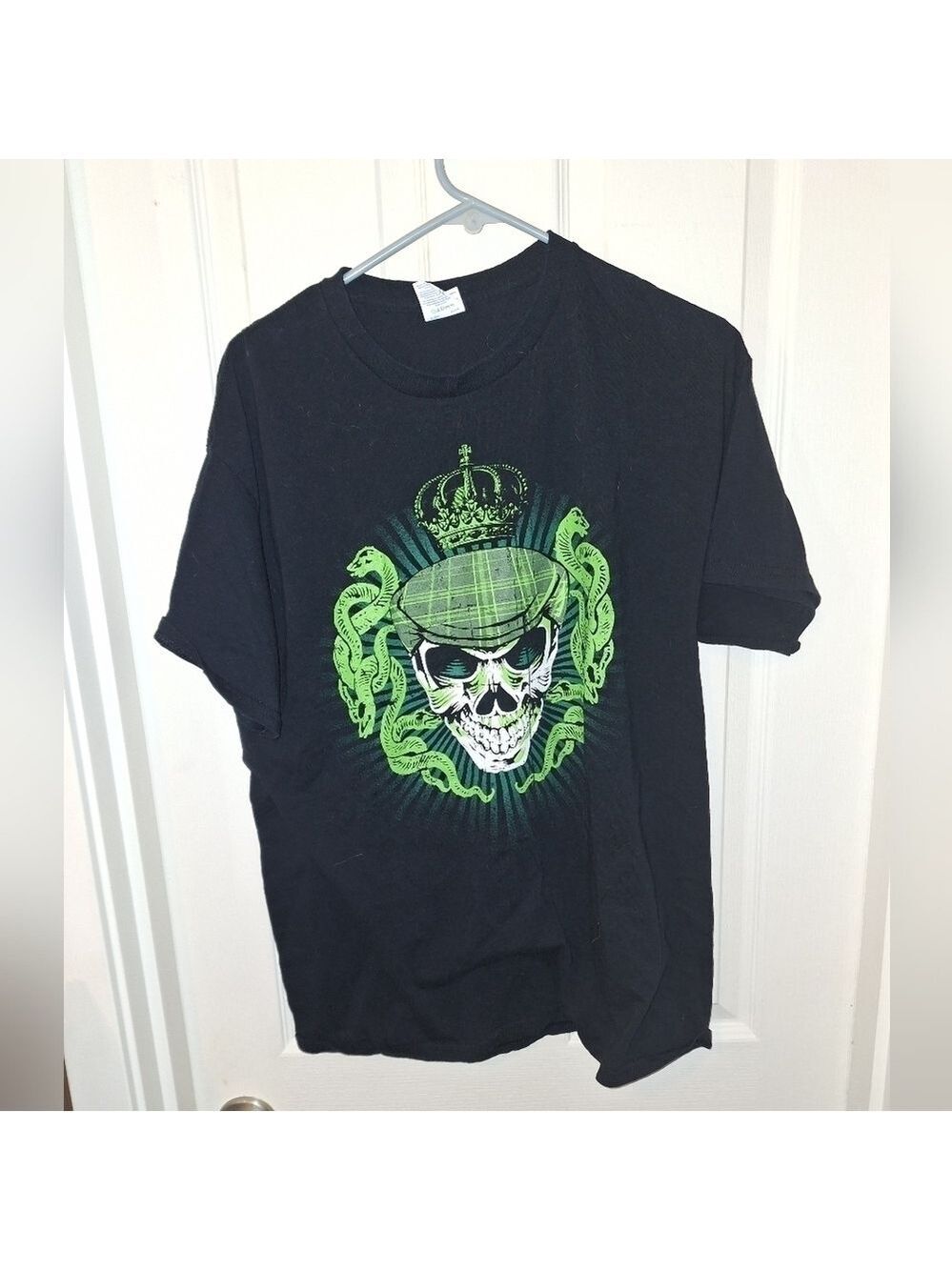 Black T Shirt Large Skull Band Design